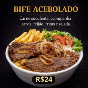Marmitex Bife Acebolado R$24