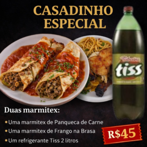COMBO (2) MARMITEX (PANQUECA + FRANGO + REFRIGERANTE 2L) R$45